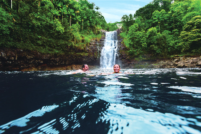 ncl-hawaii-couple-waterfall-swim-fun