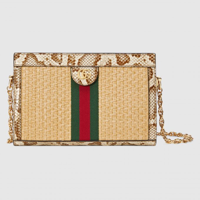 The OPHIDIA STRAW SMALL SHOULDER BAG by Gucci