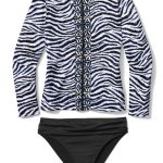 Zanzibar Zebra Full Zip Rashguard with Pearl Solids Shirred Band High Waist Bottom – Tommy Bahama Women’s Swimwewar