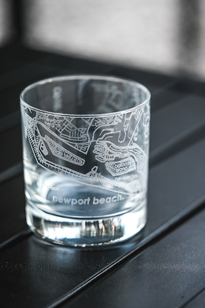 NEWPORT BEACH CA MAP ROCKS WHISKEY GLASS